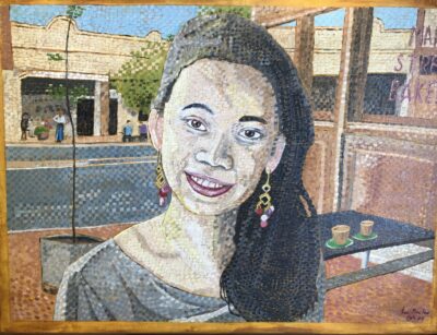 Leah at Mary Street Bakery | Oil on canvas, 45 x 60 cms. February 2022. Sold.