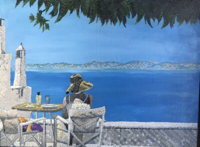 Looking out to Syros | Oll and acrylic on canvas, 60 x 45cms. July 2022. Sold.