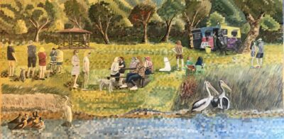 Lake Monger panorama | Oil and acrylic on canvas. 45 x 90 cms. October 2023.