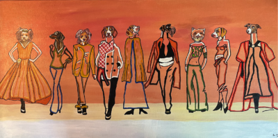 Canine Fashionistas | Acrylic on canvas. 90 x 45 cms. February 2026.