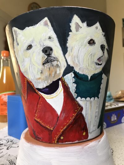 Hamish and Sammy in period costume | Terra cotta pot