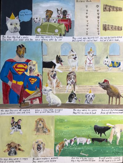 The dogs they had a party | Oil on canvas. 45 x 61cm. Sept. 2018.