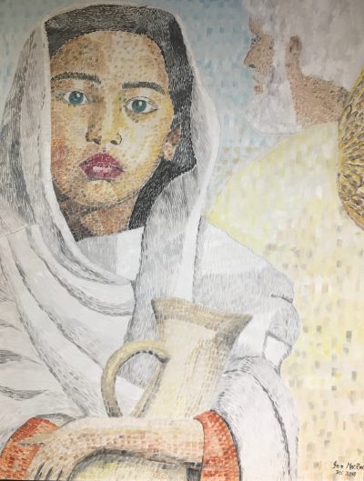 Mary, after being given the news | Oil on canvas. 40 x 50cm. Dec. 2018.
