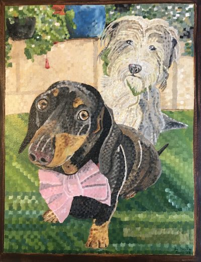 Chorizo and Bear | Oil and acrylic on canvas. 35 x 45 cms. April 2023. Sold.