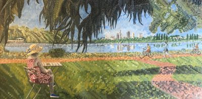 Reflections of Lake Monger | Oil and acrylic on canvas. 90 x 45 cms.