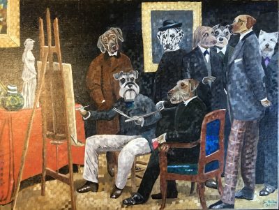 Manet and the Impressionists – 1870. (Fantin-Latour with Dogs) | Oil and acrylic on canvas. 60 x 45cms. October 2023.