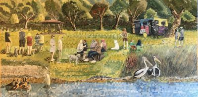 Lake Monger panorama | Oil and acrylic on canvas. 45 x 90 cms. October 2023.