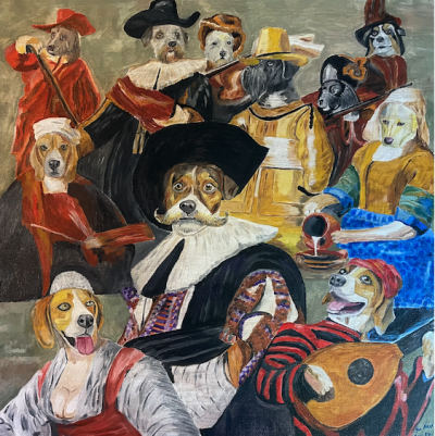 17th Century Dutch masters given canine treatment | Oil and acrylic on canvas. 50 x 50 cms. April 2024. Sold.