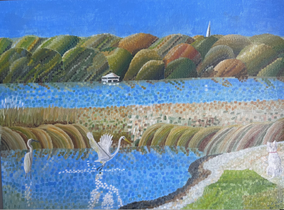 Heron landing | Acrylic on canvas. 45 x 60 cms. April 2024.