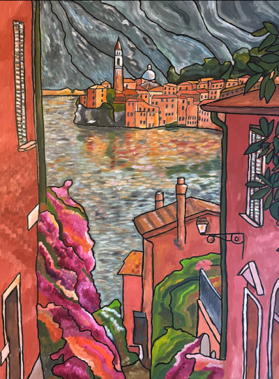 Colourful Italian Lakeland | Acrylic on canvas board. 60 x 45 cms. December 2024.