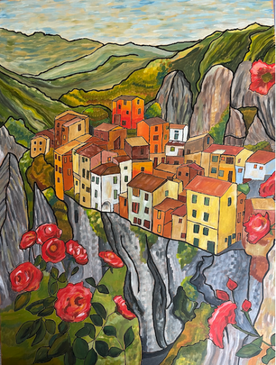 Italian Hill Town | Acrylic on wood board. 60 x 45 cms. January 2025.