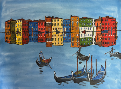 Frolicking gondoliers | Acrylic on canvas. 60 x 45cms. February 2025.