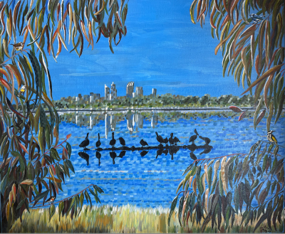 A Walk around Lake Monger | Acrylic on canvas. 60 x 50 cms. April 2025.